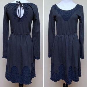 Anthropologie Navy Long Sleeve Saturday Sunday Embroidered Dress Size XS